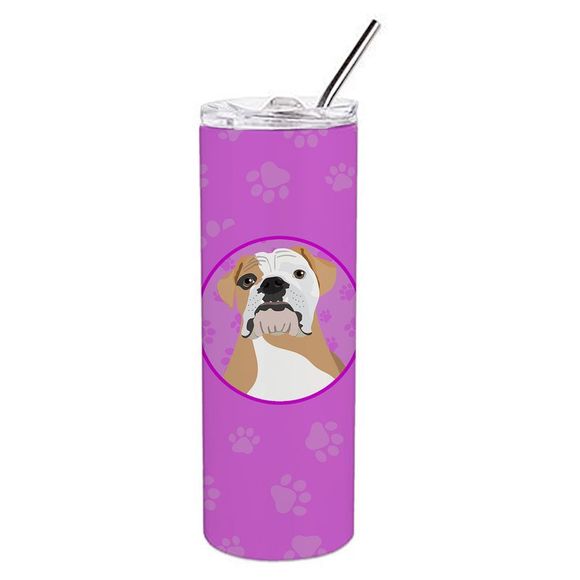 English Bulldog Fawn and White Stainless Steel 20 oz Skinny Tumbler, Pink - Picture 1 of 4